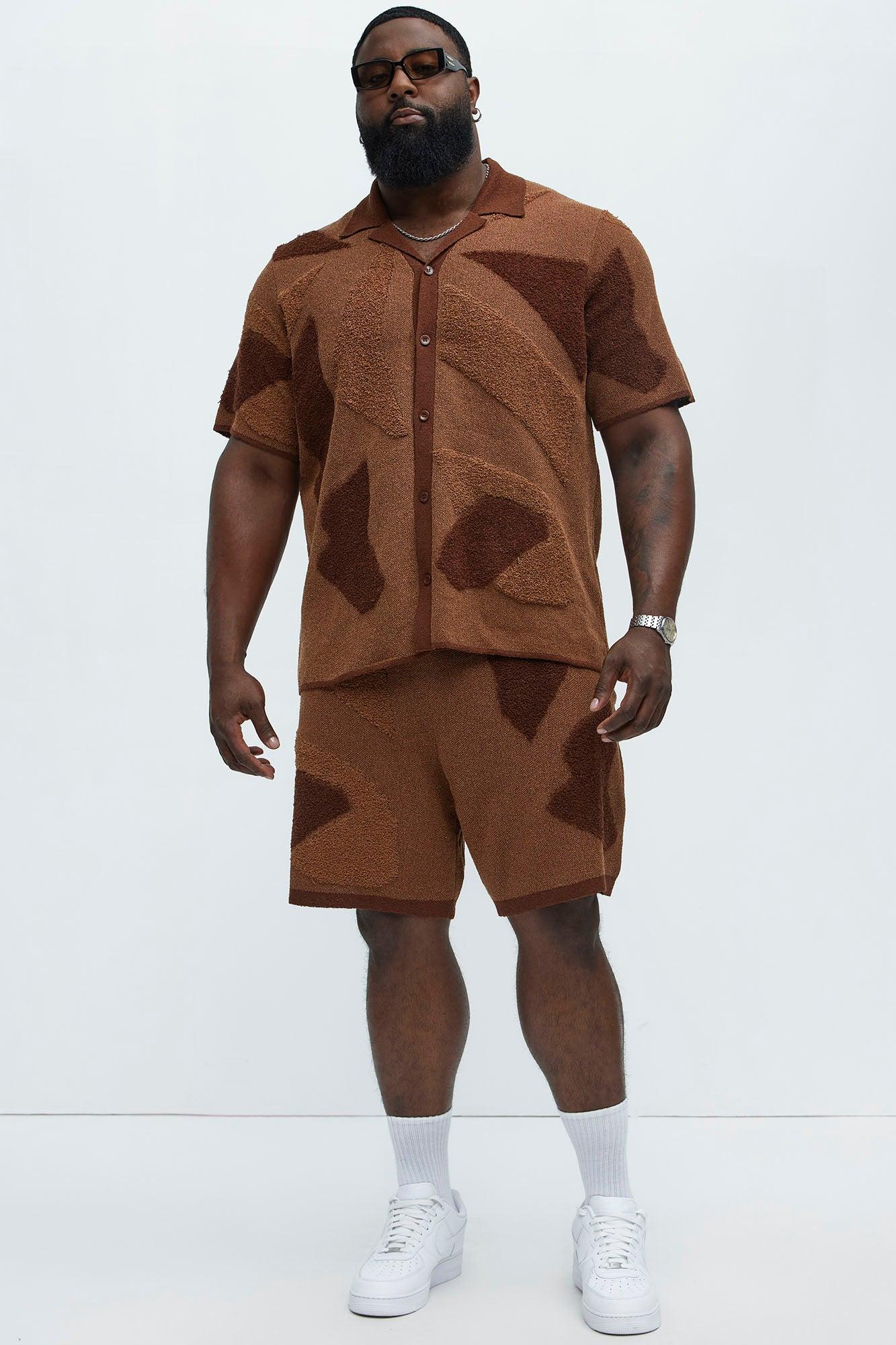 Auron Cuban Collar Knitted Shirt - Brown/combo Product Image