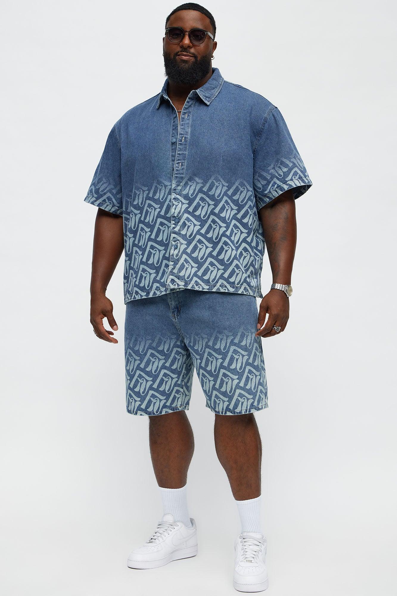 Relaxed Chateau Monogram Denim Shorts - Light Blue Wash Male Product Image