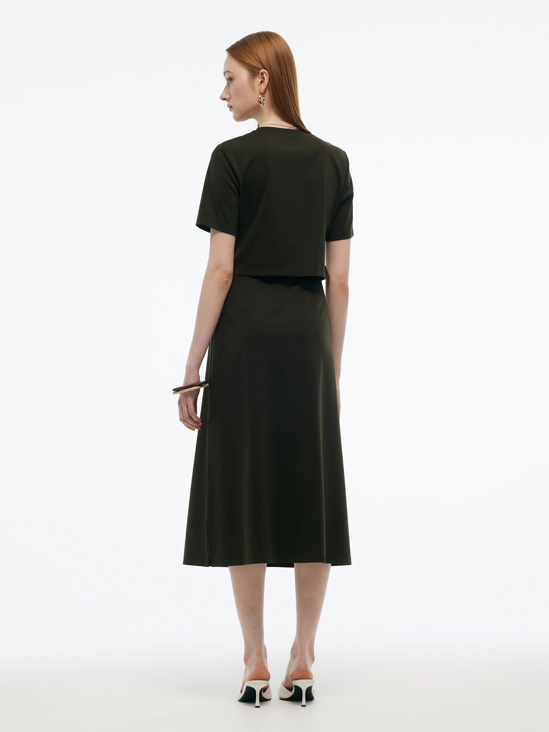 Tencel-blend Gathered Waist Women Tuck Detail Midi Knit Dress Product Image