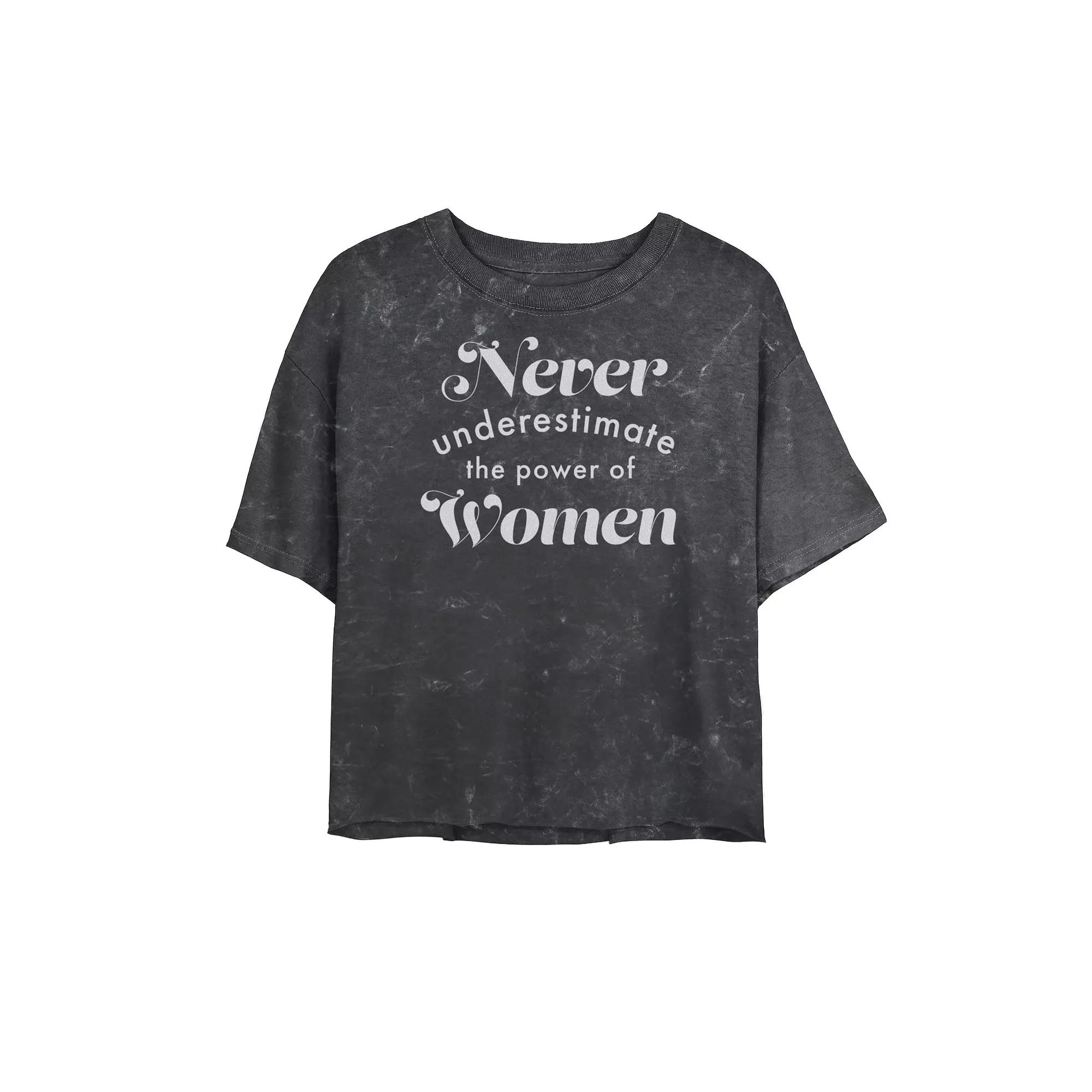 Juniors' "Never Underestimate The Power Of Women" Bombard Wash Cropped Tee, Girl's,  Product Image