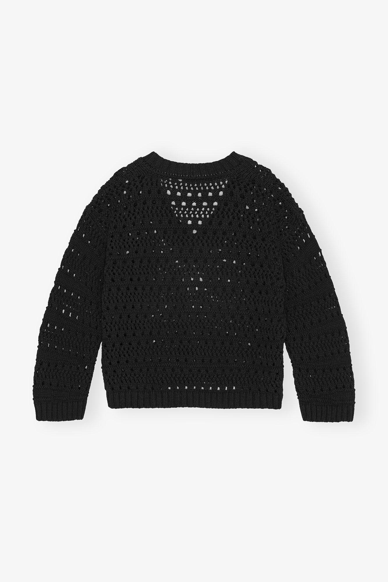 Black Crochet V-neck Sweater Product Image