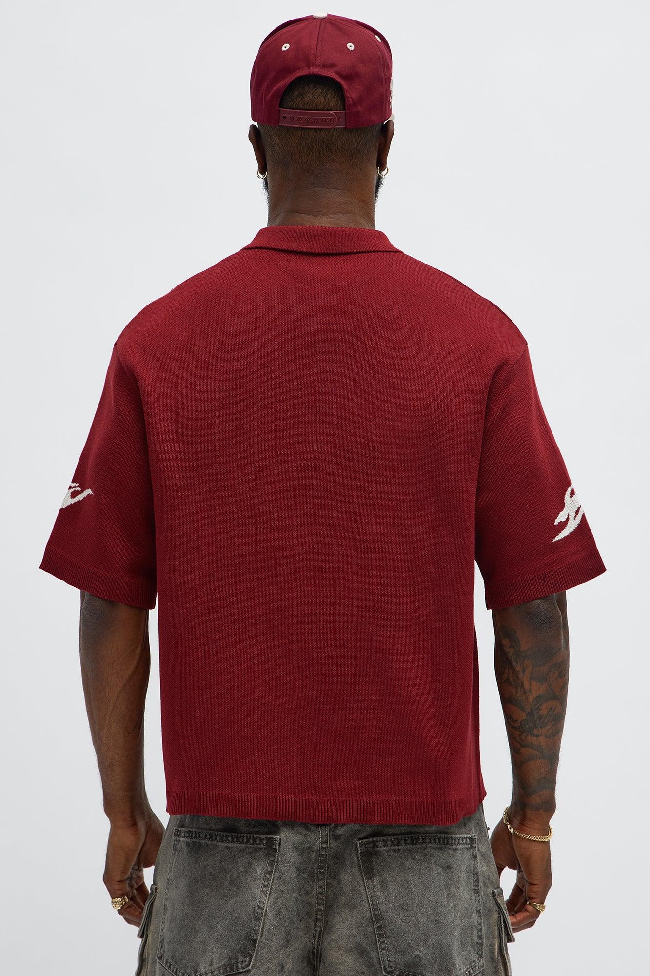 Regular Fit 13 Button Up Sweater Shirt - Red/White Male Product Image