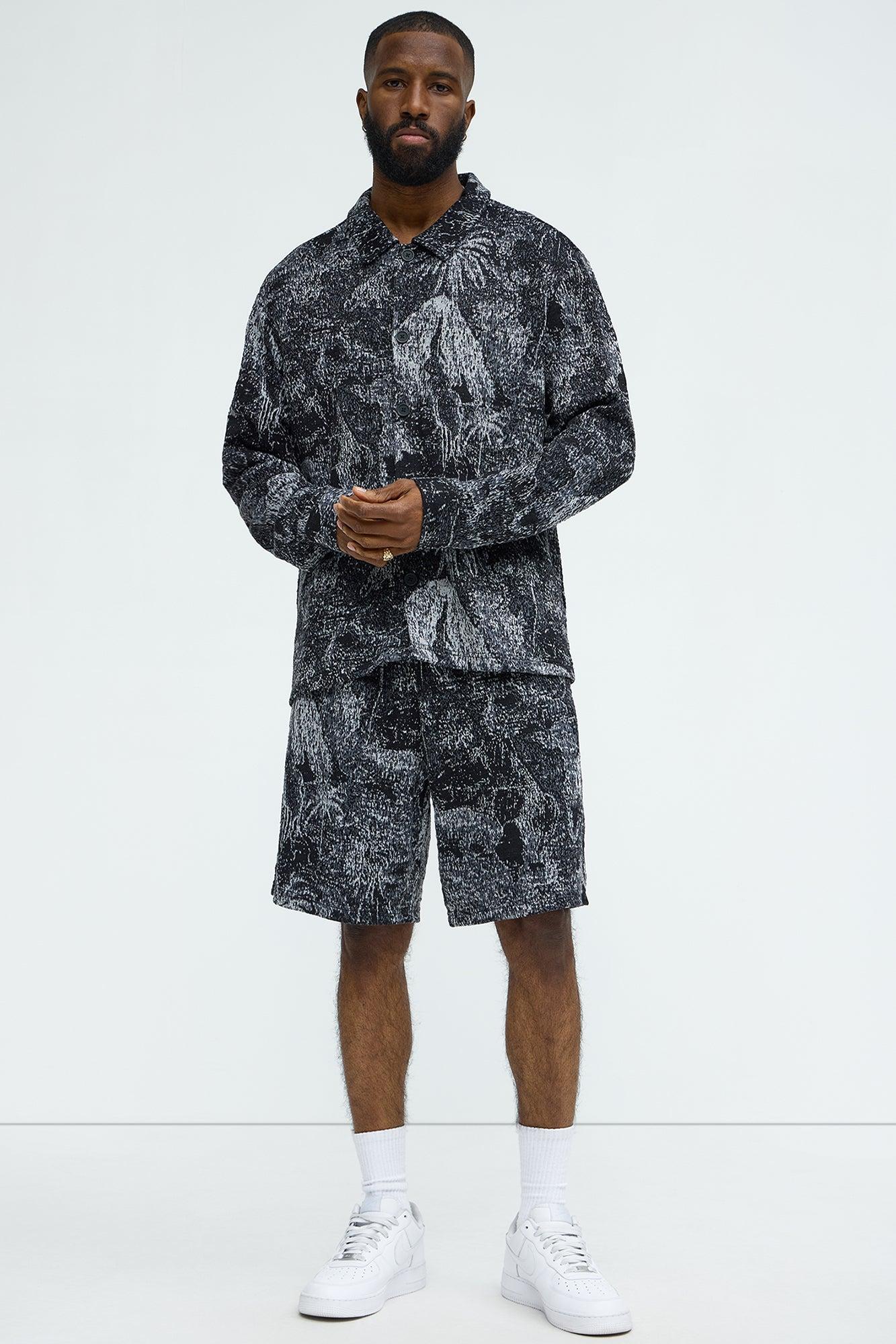 Grainy Tropics Relaxed Knit Shorts - Black/combo Product Image