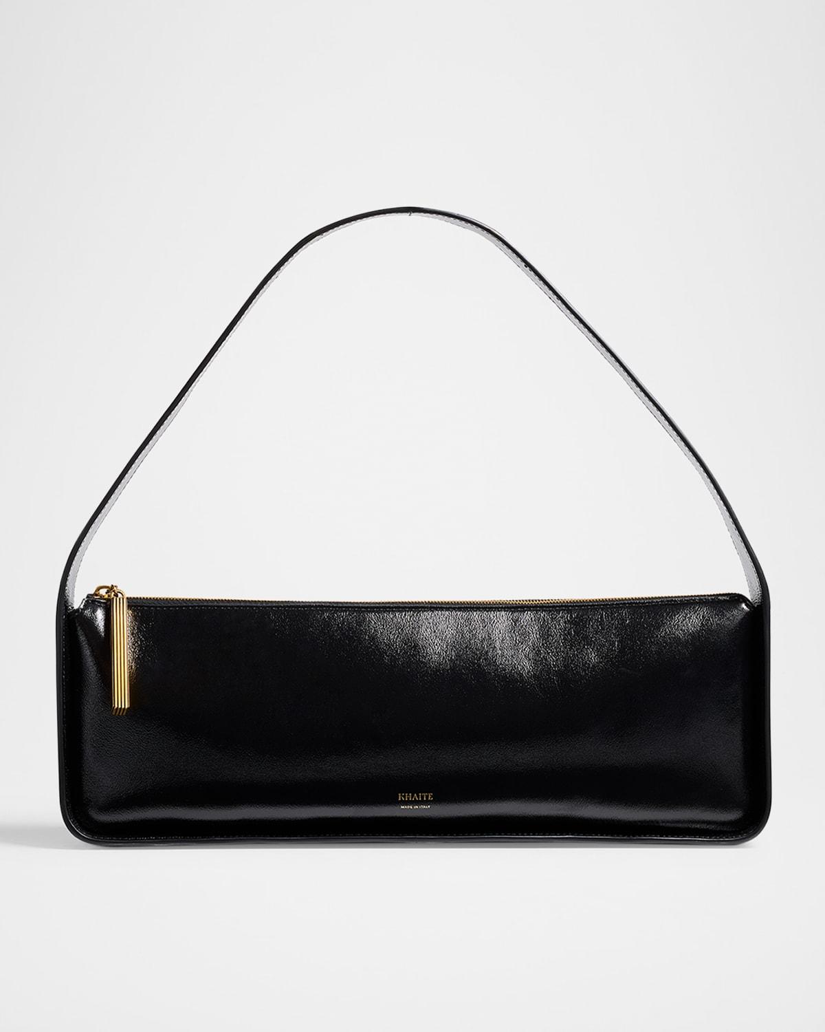 KHAITE Lori Crackle Patent Leather Shoulder Bag In Black Product Image