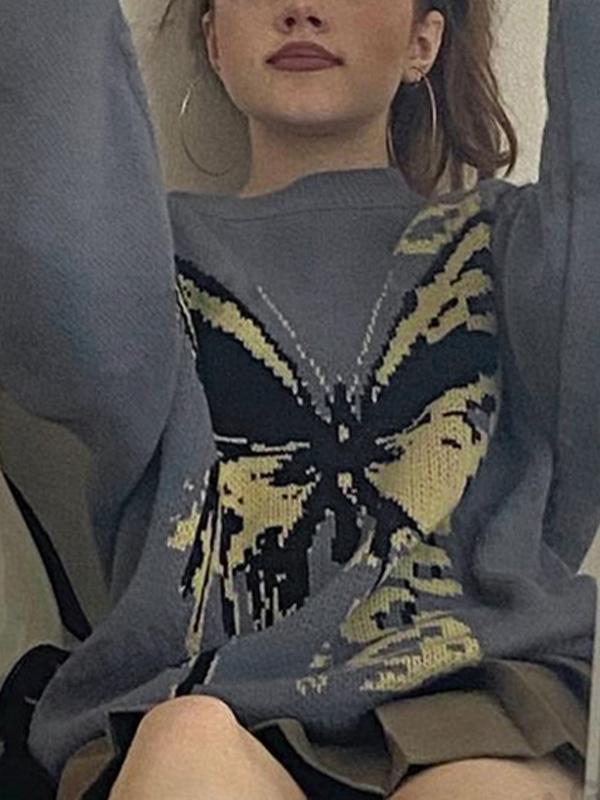 Oversized Butterfly Jacquard Sweater Product Image