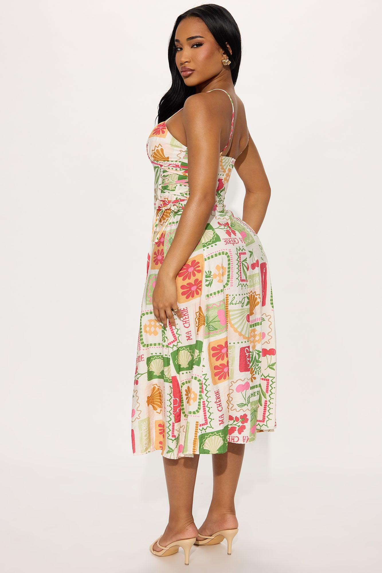 Jackie Lace Up Midi Dress - Taupe/combo Product Image