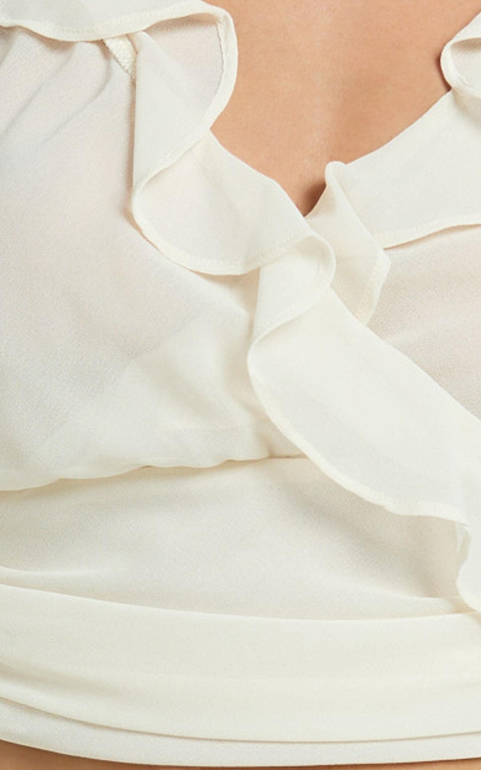 Kahrissa Top - Long Sleeve Ruffle Neck Top in Cream Product Image