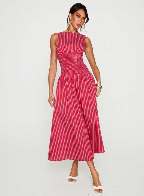 Lilienne Cotton Poplin Maxi Dress Red Stripe Product Image