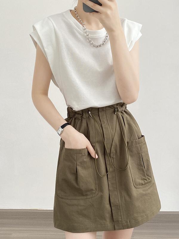 Loose Sleeveless Split-Joint Round-Neck T-Shirts Tops Product Image
