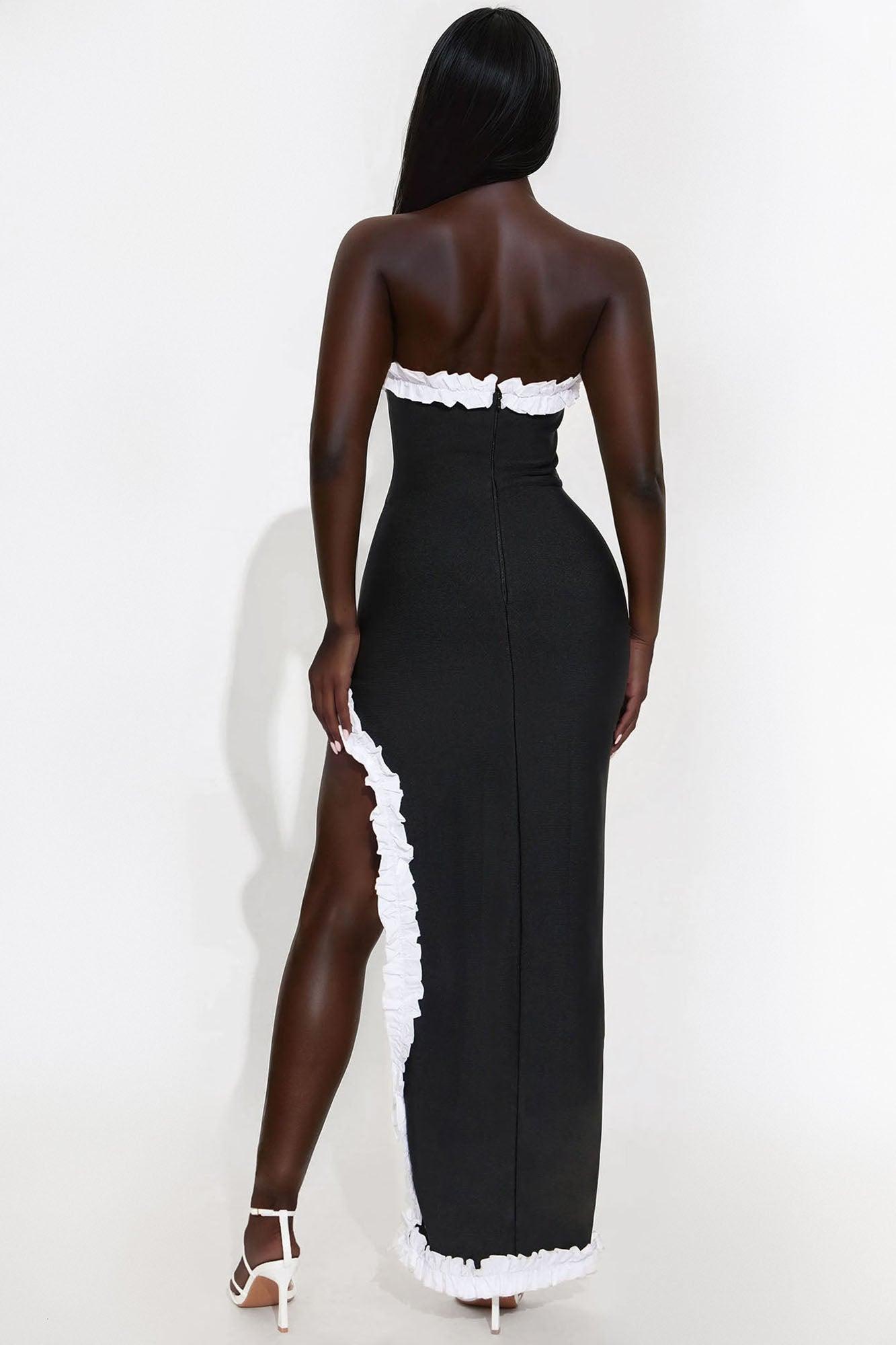 Samantha Contrast Bandage Maxi Tube Dress - Black/White Female Product Image