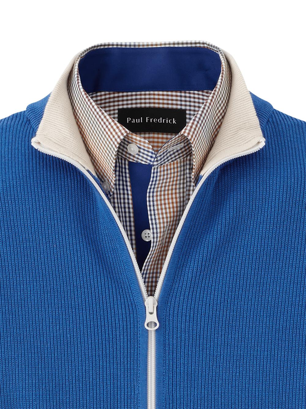 Cotton Full Zip Mock Neck Vest - Blue Product Image