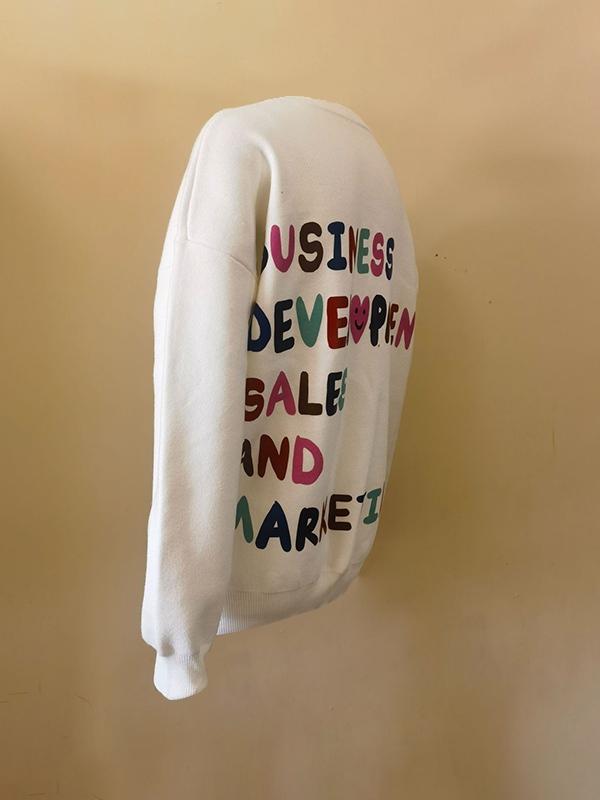 Contrast Color Letter Jacquard Crew Neck Sweater Product Image