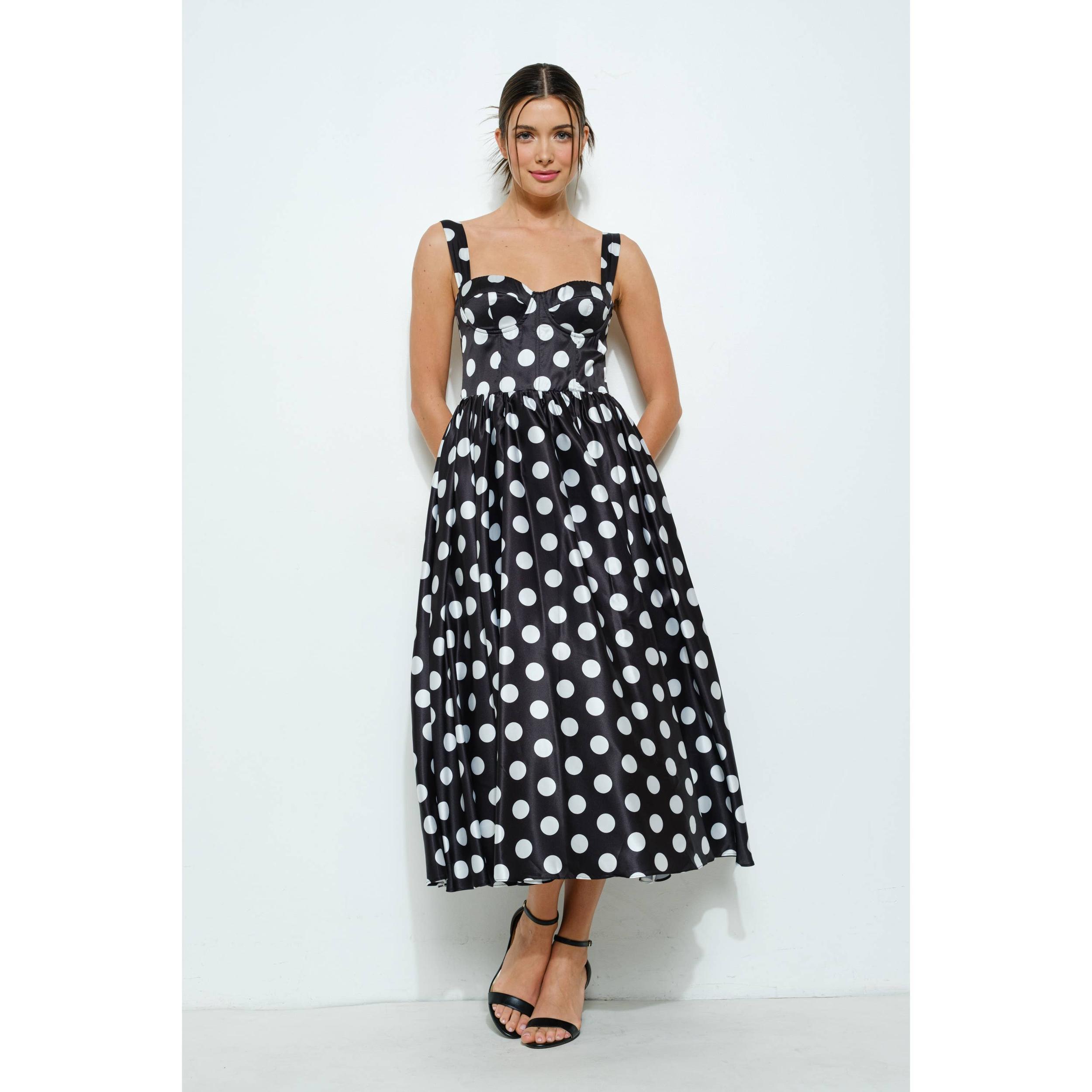 Polka Dot Bustier Midi Dress Product Image