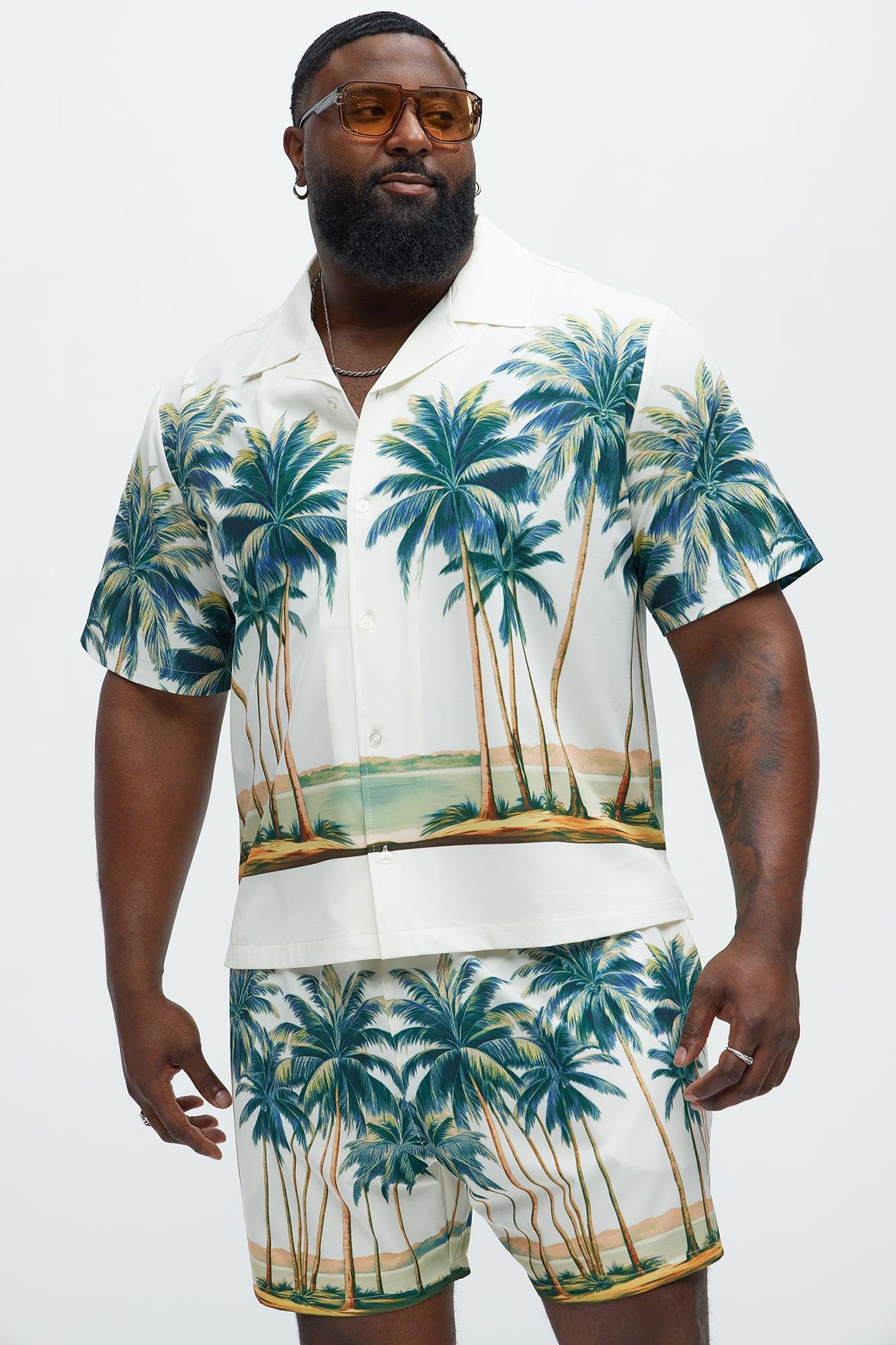 Moulay Palm Printed Cuban Shirt - Cream/combo Product Image