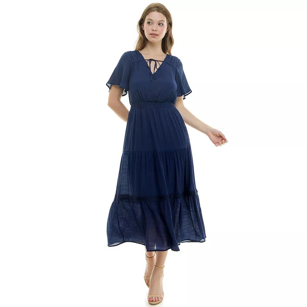 Women's Luxology Tie-Front Tiered Midi Gauze Dress,  Product Image