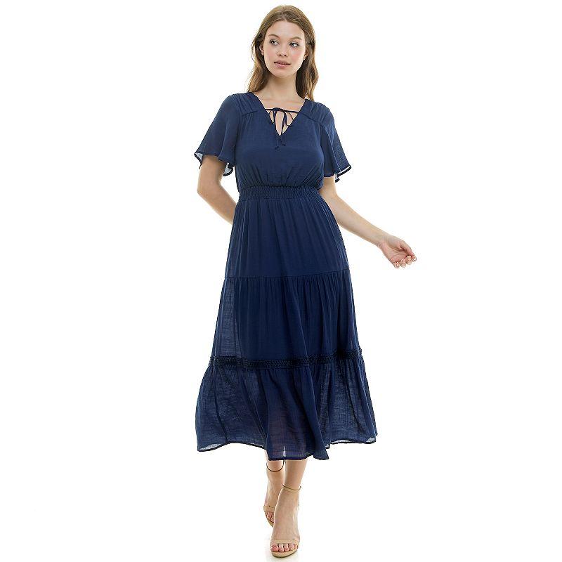 Women's Luxology Tie-Front Tiered Midi Gauze Dress,  Product Image
