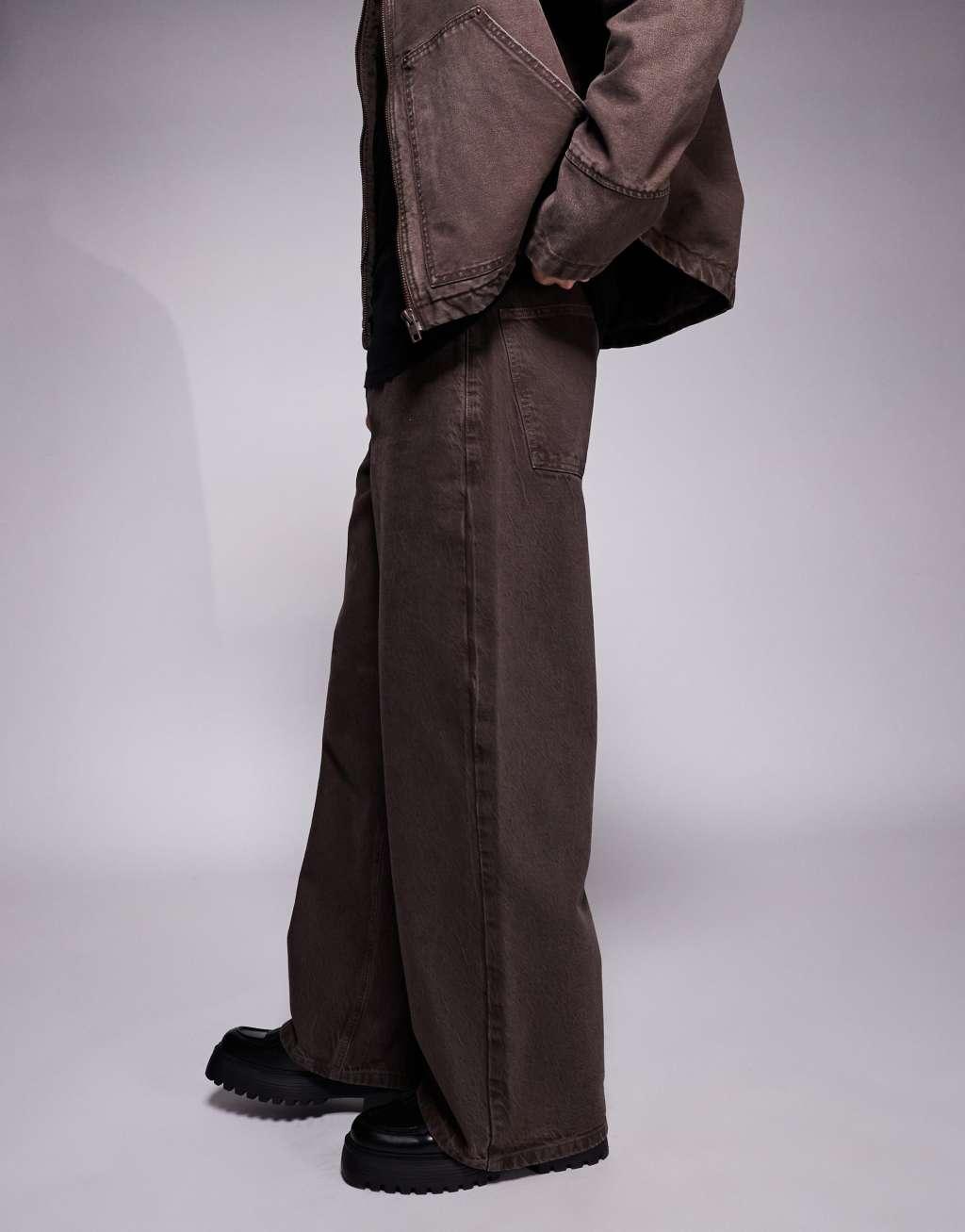 ASOS DESIGN super baggy pants in brown twill Product Image