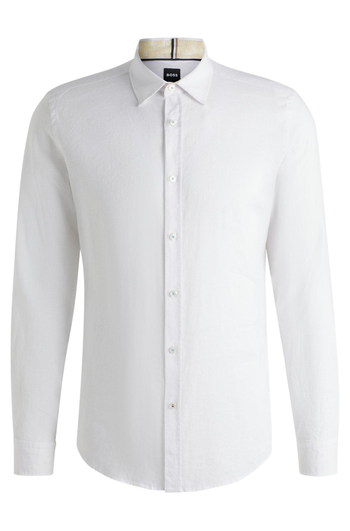BOSS - Slim-fit shirt in stretch linen - White Product Image