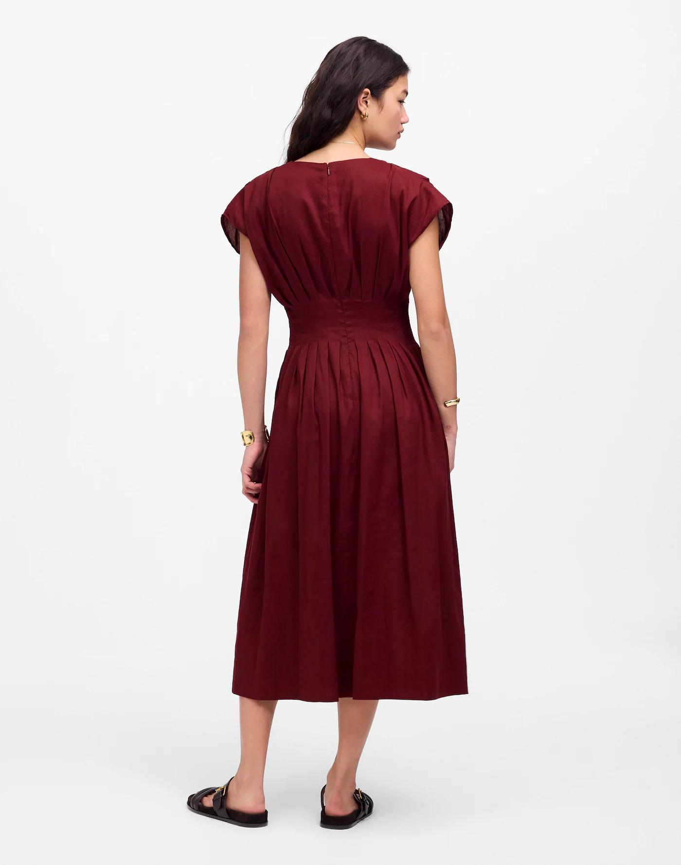 Pleated V-Neck Midi Dress Product Image