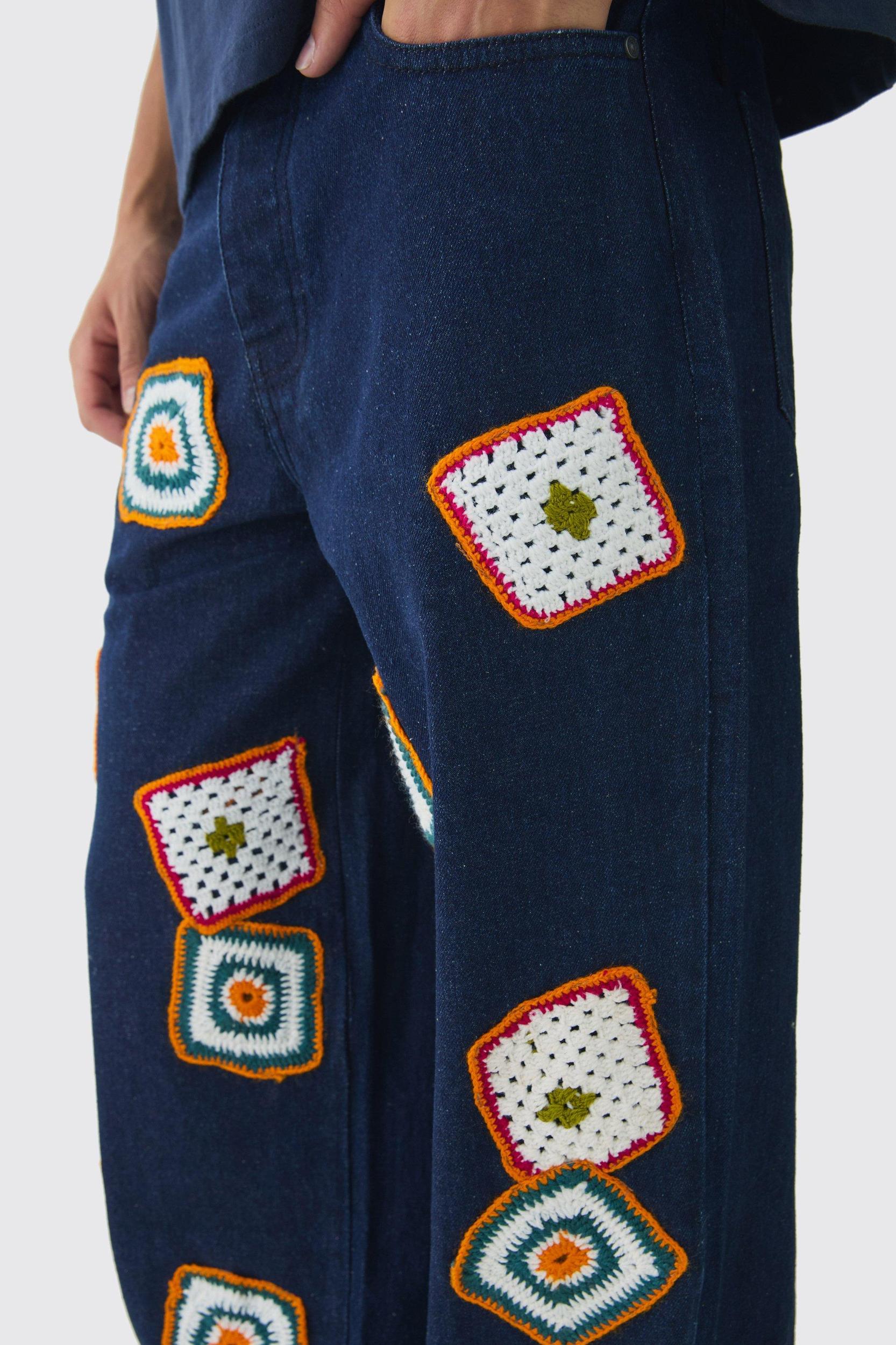 Baggy Fit Crochet Denim Jeans | boohooMAN USA Product Image