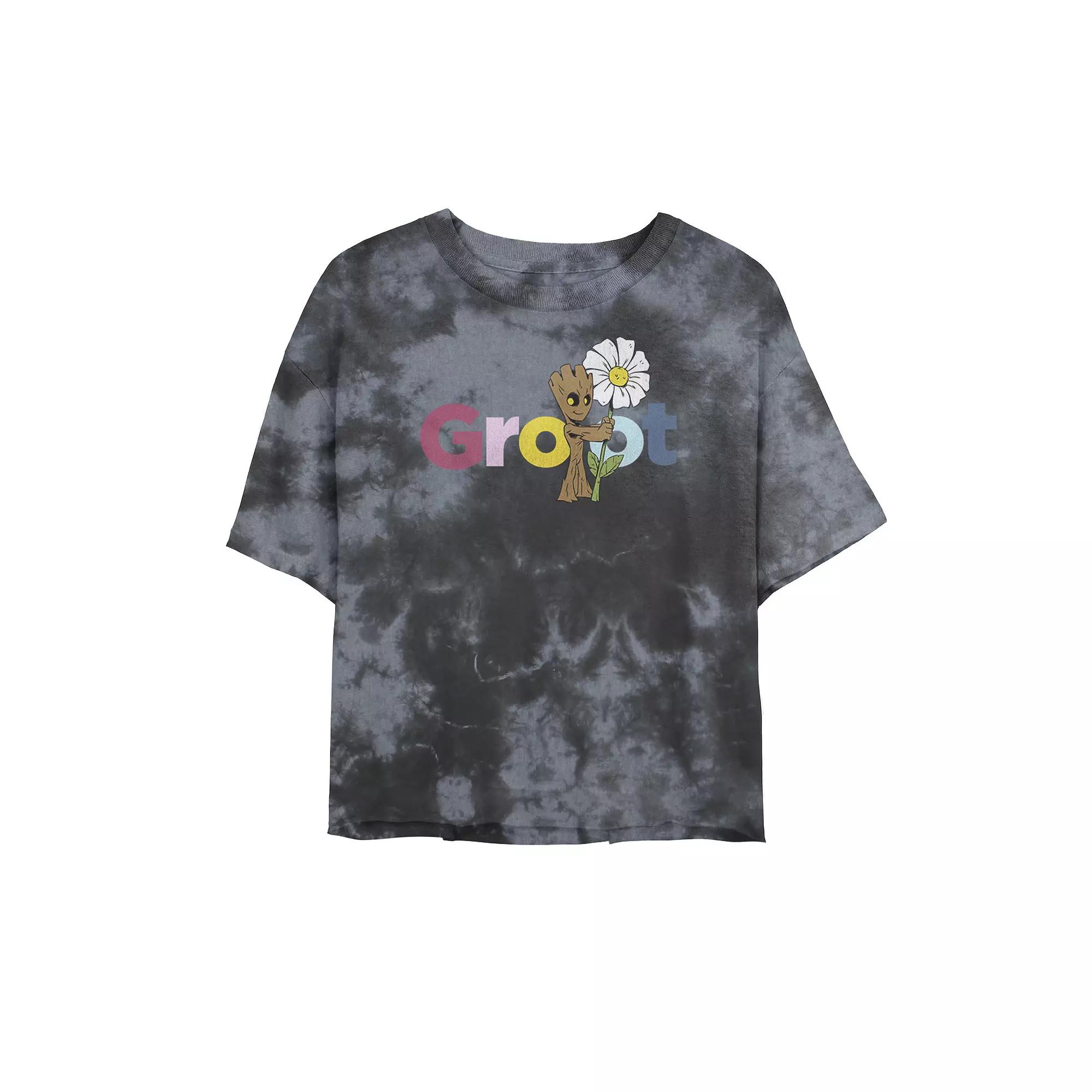 Juniors' Marvel Guardians Of The Galaxy Groot Flower Tee, Girl's, Size: Medium, Black Grey Product Image