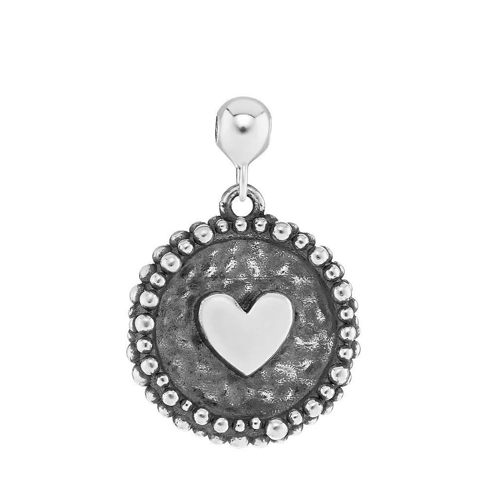 PRIMROSE Sterling Silver Polished Oxidized Heart Disc Sliding Charm, Women's Product Image