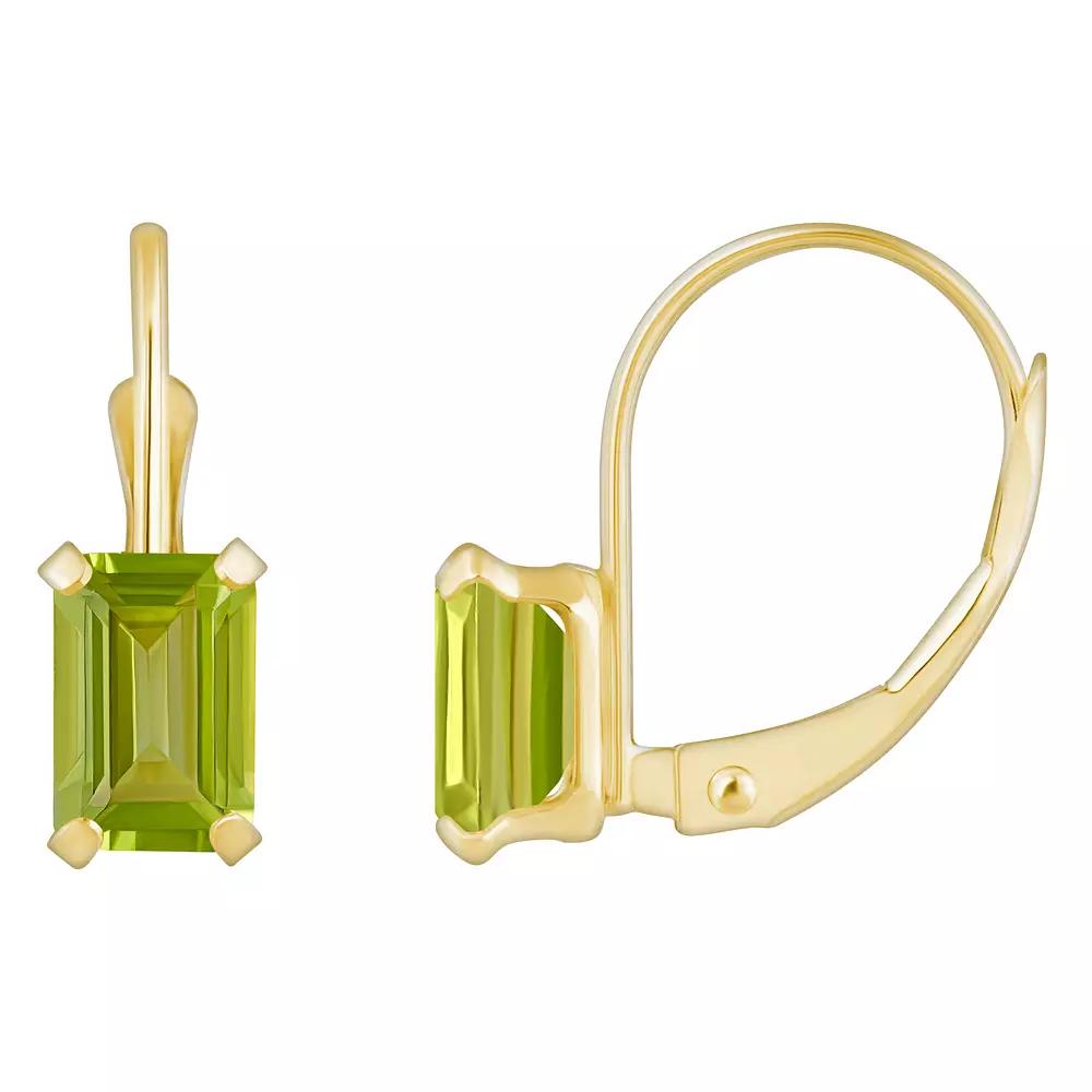 Celebration Gems 10k Gold Emerald Cut Peridot Leverback Earrings, Women's Product Image
