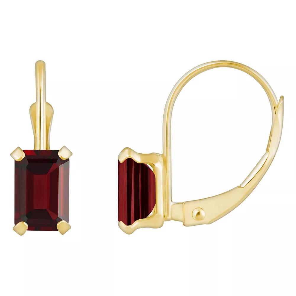 Celebration Gems 10k Gold Emerald Cut Garnet Leverback Earrings, Women's Product Image