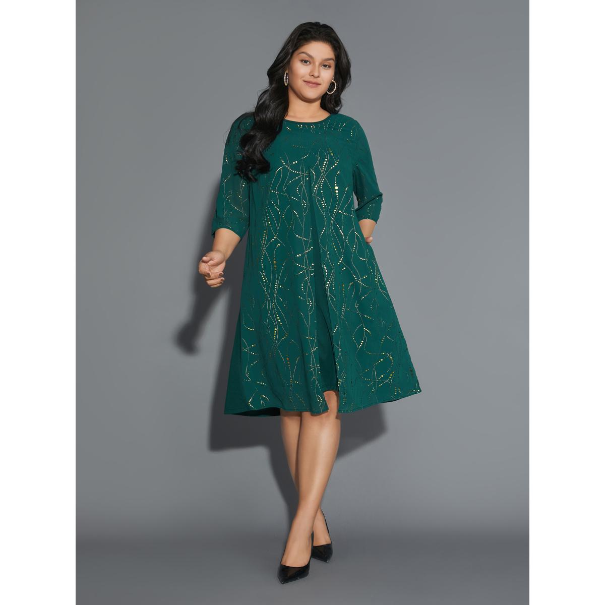 Plus Size Glitter 2-In-1 Layered Dress DarkGreen Women Cocktail Overlapping Party Curvy Bloomchic 26/4X Product Image