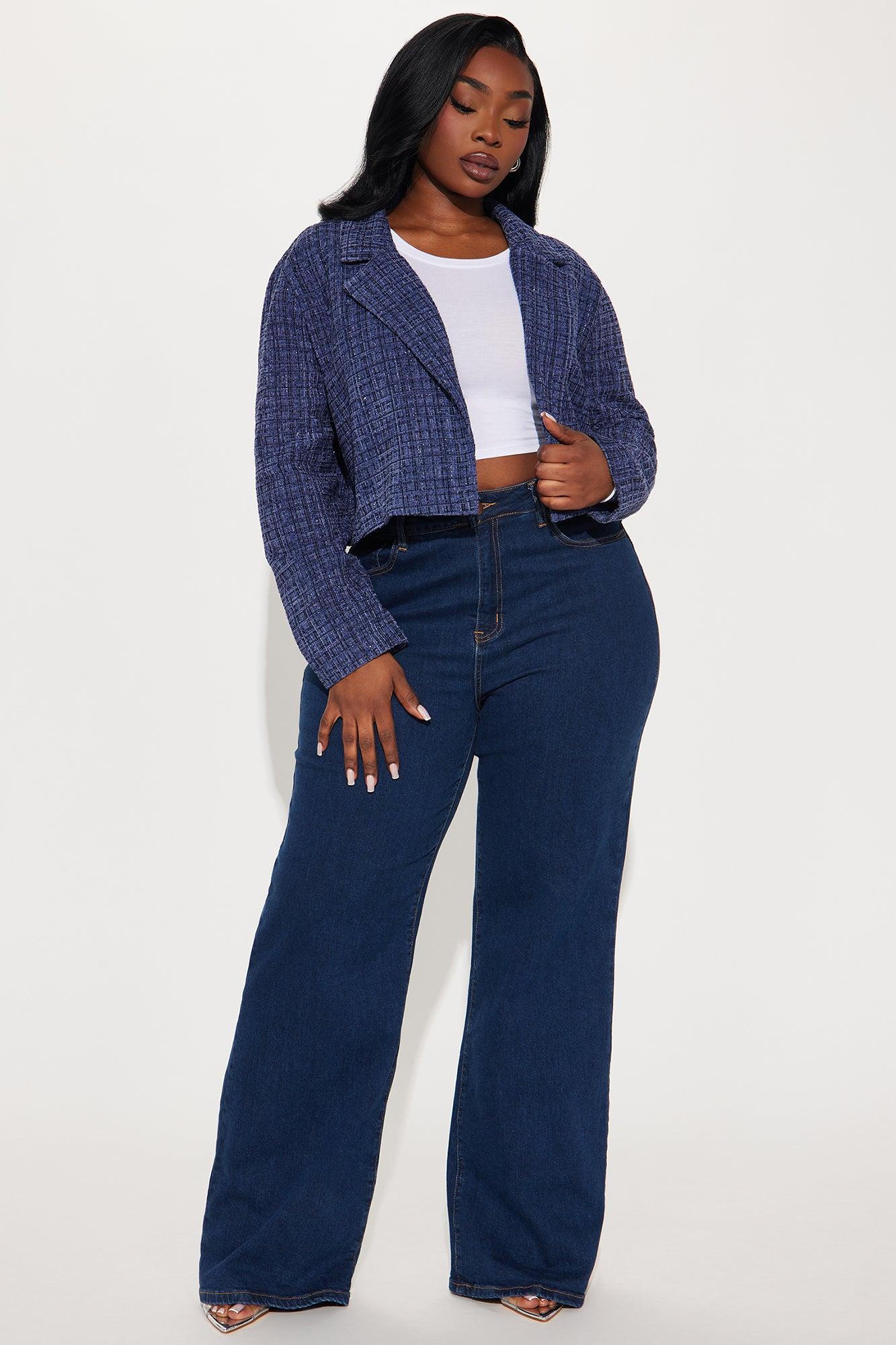 Charlie Tweed Cropped Blazer - Navy Product Image