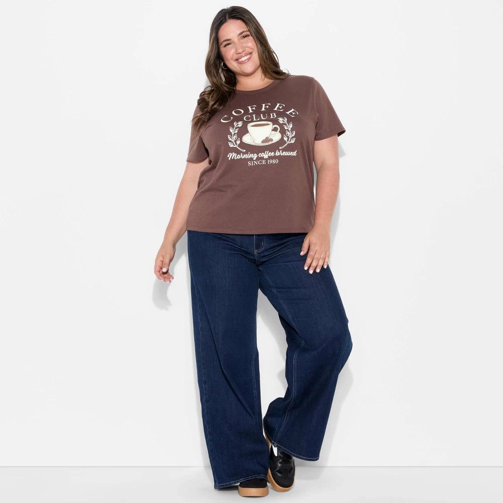 Women's Coffee Club Easy Short Sleeve Graphic T-Shirt - Brown L Product Image