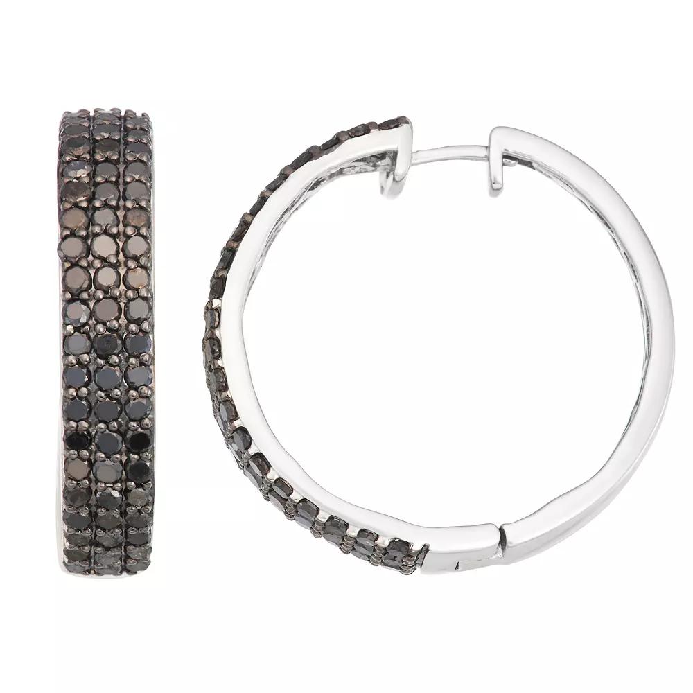 Jewelexcess Sterling Silver 3 Carat T.W. Black Diamond Hoop Earrings, Women's Product Image