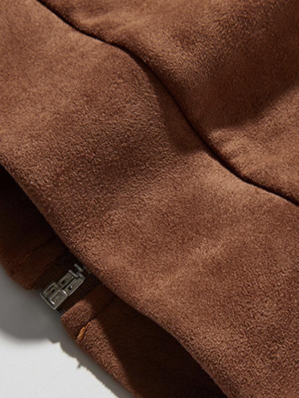 Men's Solid Suede Hooded Zip Up Sleeveless Jacket Product Image