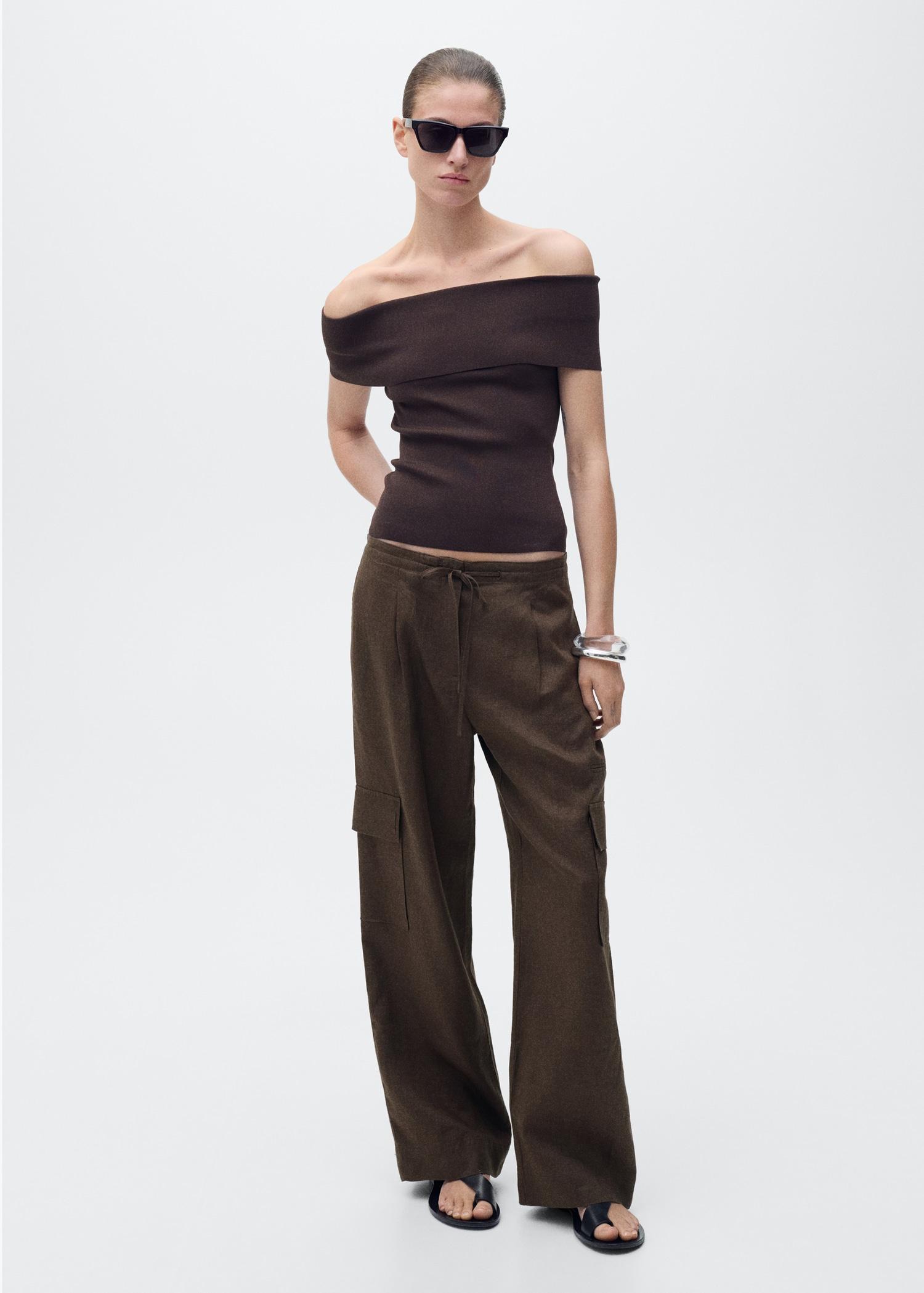 Linen cargo trousers - Women | MANGO USA Product Image