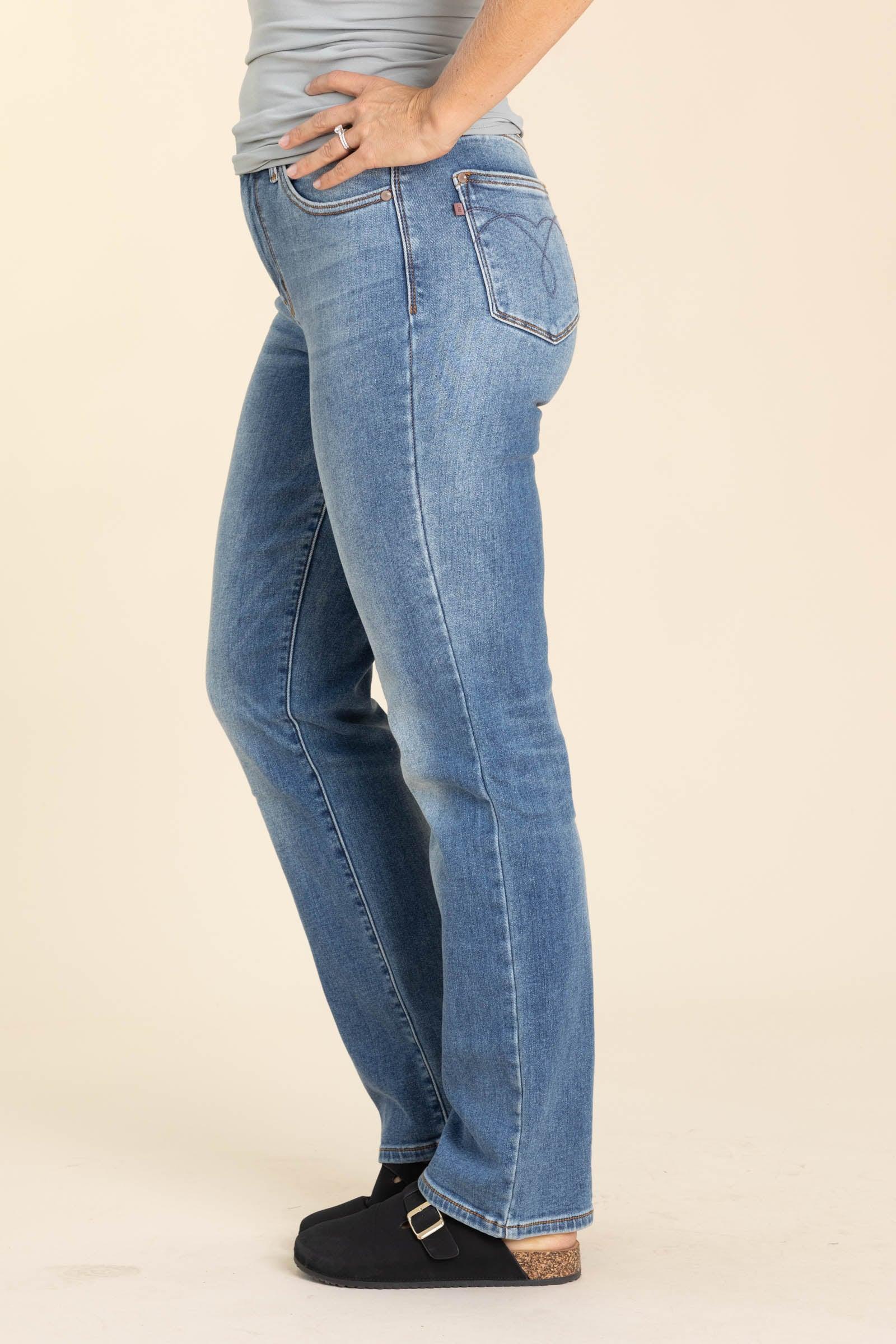 Judy Blue Vintage Wash Thermal Straight Jeans Product Image