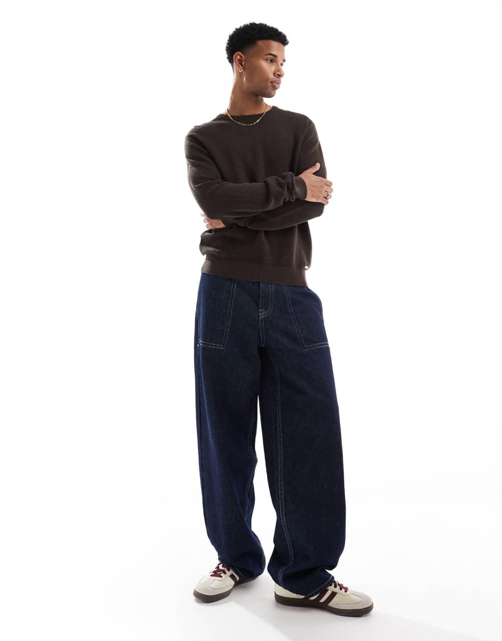 Threadbare crew neck knitted sweater in chcolate brown Product Image