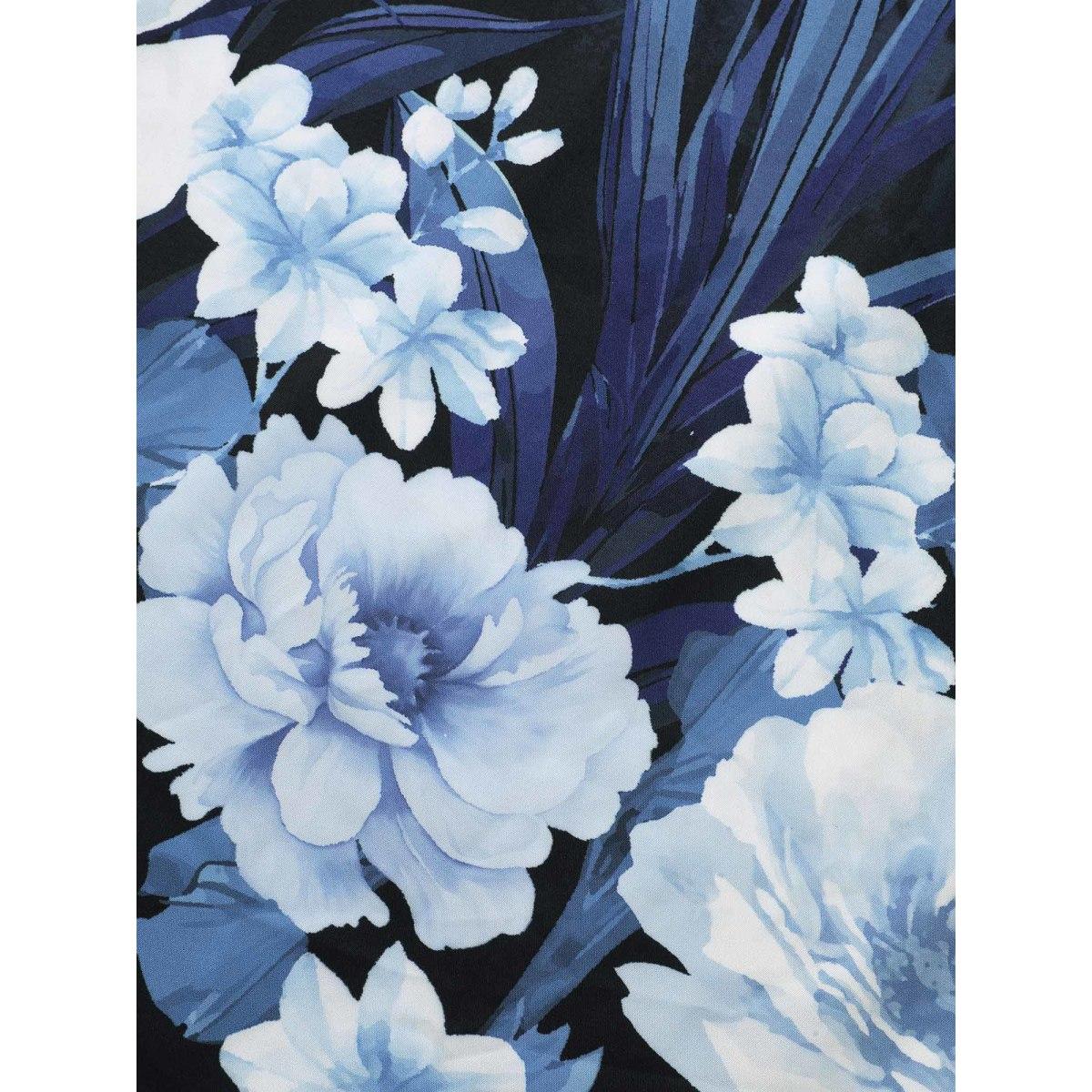 Plus Size Boho Print Belted Lantern Sleeve Dress DarkBlue Women Casual Belted Round Neck Long Sleeve Curvy BloomChic 26/4X Product Image