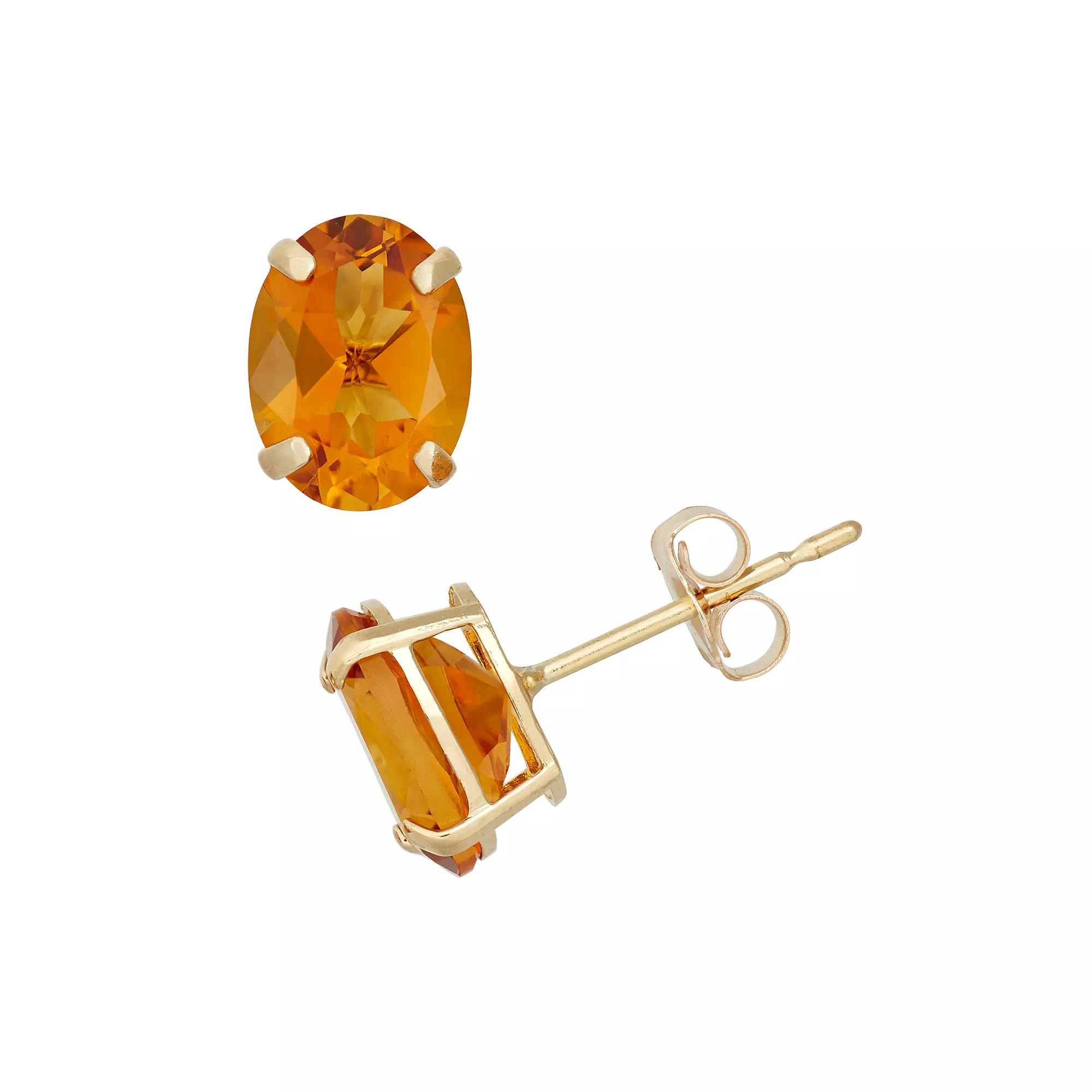 Designs by Gioelli Citrine 10k Gold Oval Stud Earrings, Women's, Orange Product Image