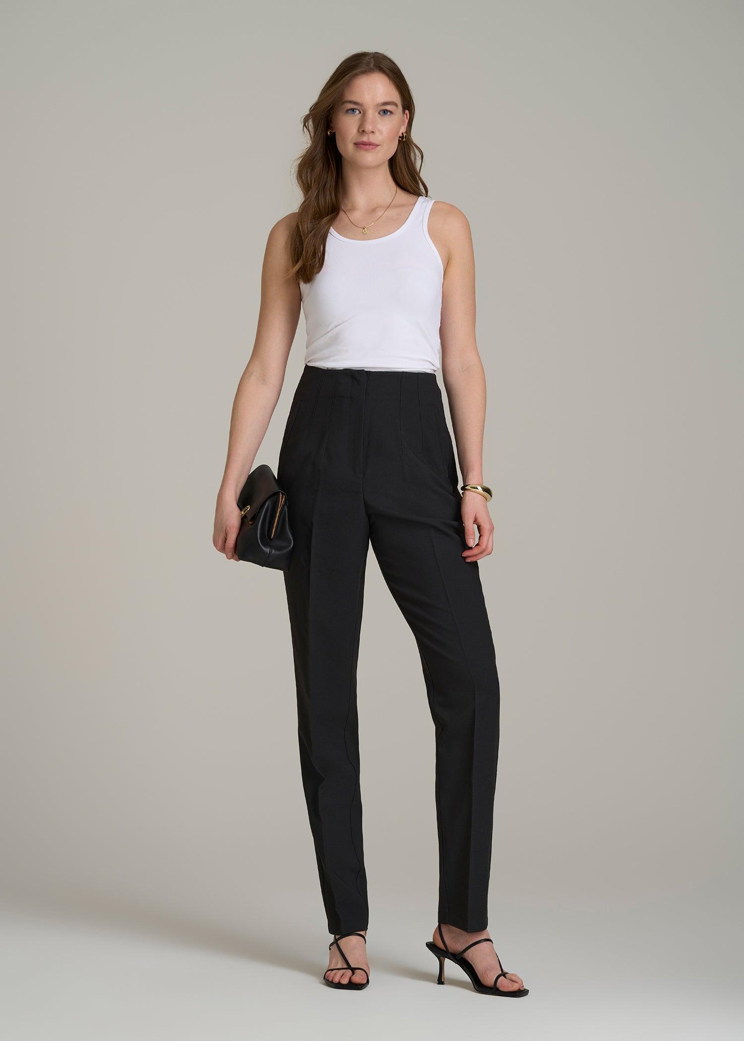 High Rise Pants with Darts for Tall Women in Black Female Product Image