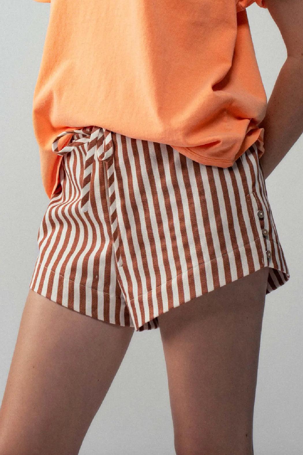 Retro Striped Side-Button Lounge Shorts Product Image