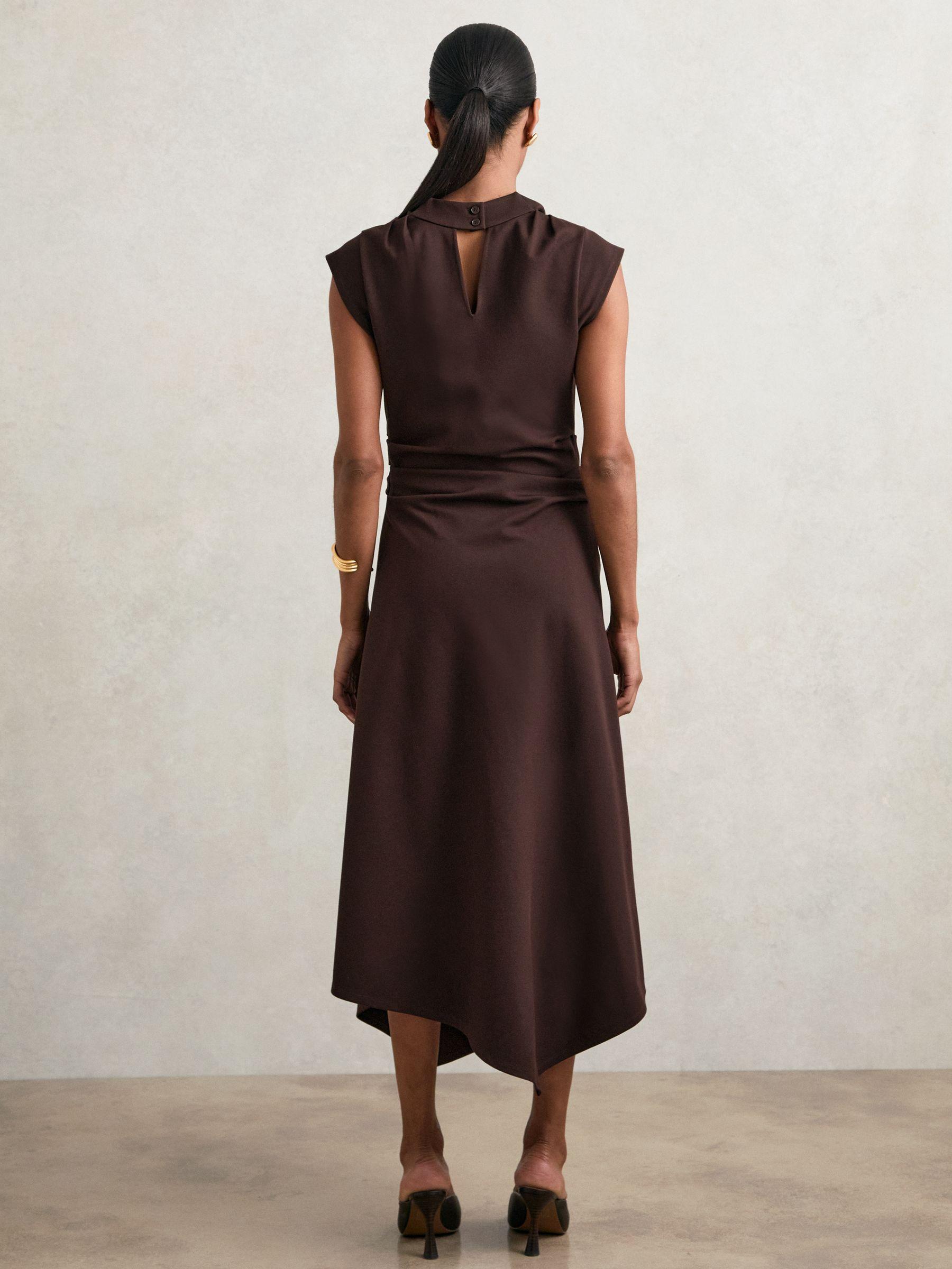 Twill-Jersey Draped Midi Dress in Burgundy Product Image
