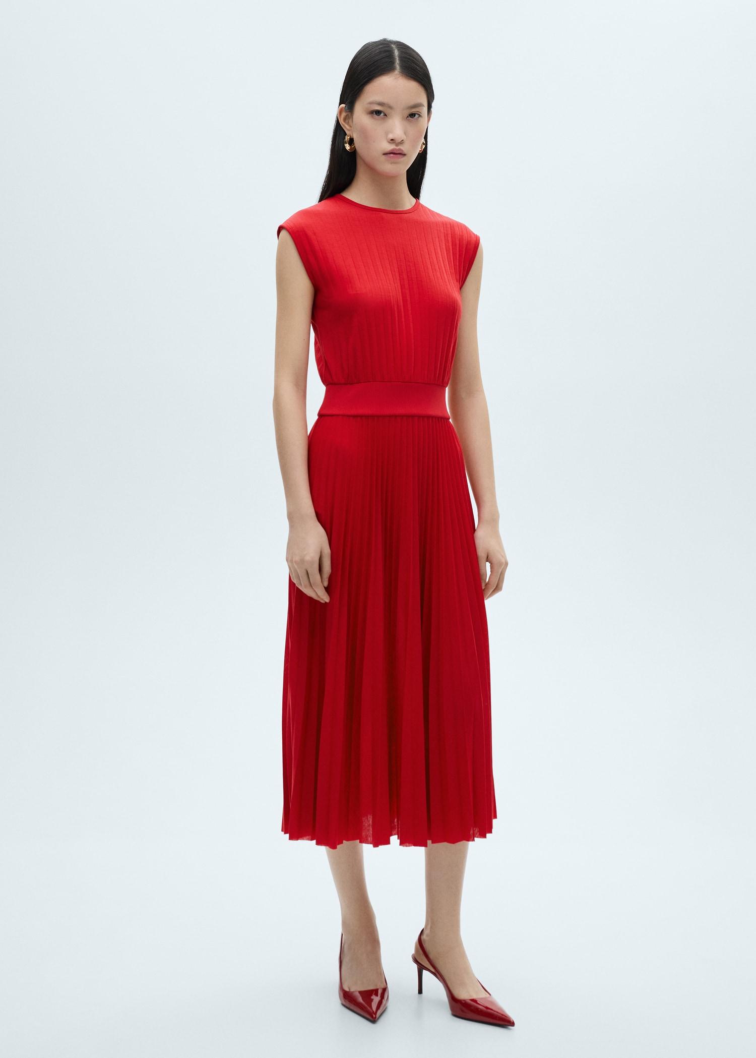 Elastic waist pleated dress - Women | MANGO USA Product Image