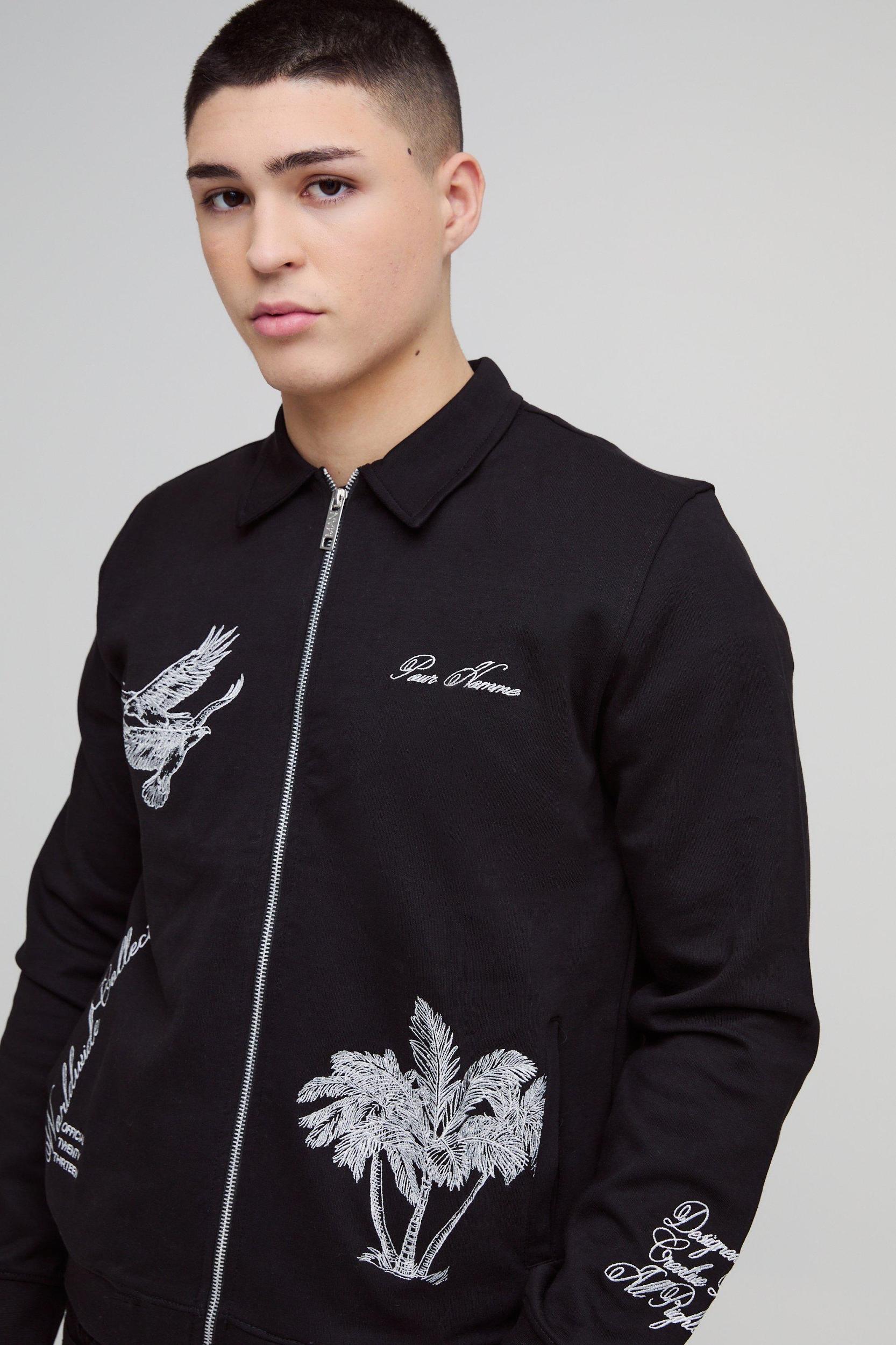 Regular Fit Smart Harrington Super Heavyweight Embroidered Bomber Jacket | boohooMAN USA Product Image