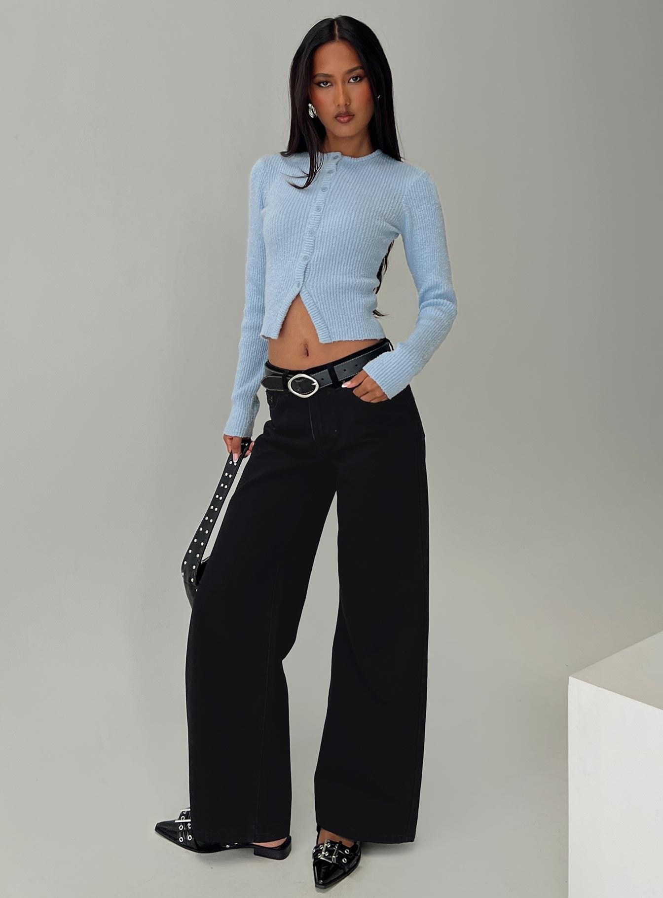 Suzu Long Sleeve Knit Top Blue Product Image