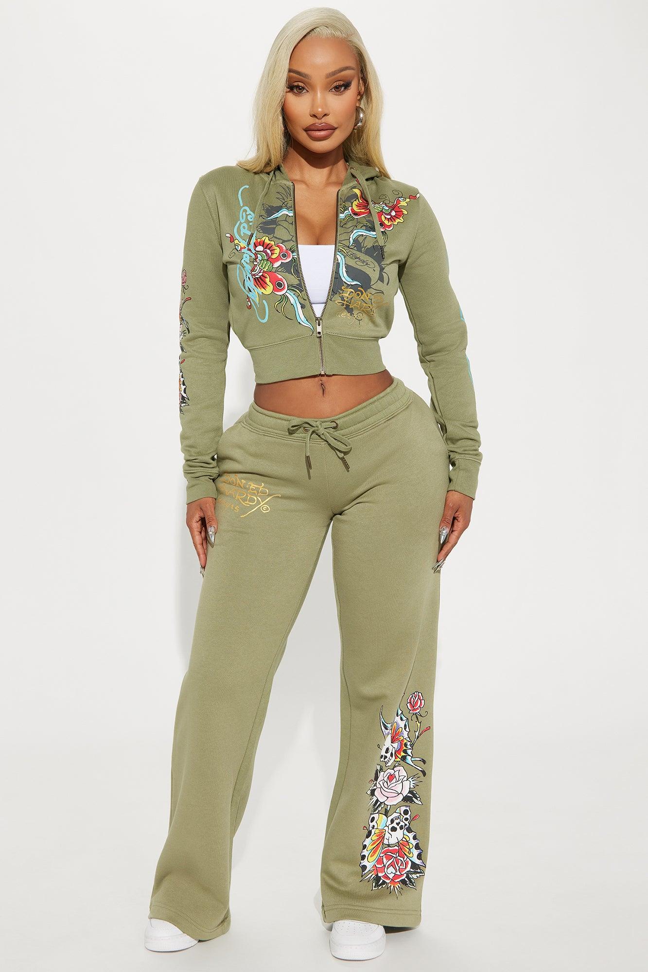Ed Hardy Butterfly Zip Front Hoodie - Sage Product Image