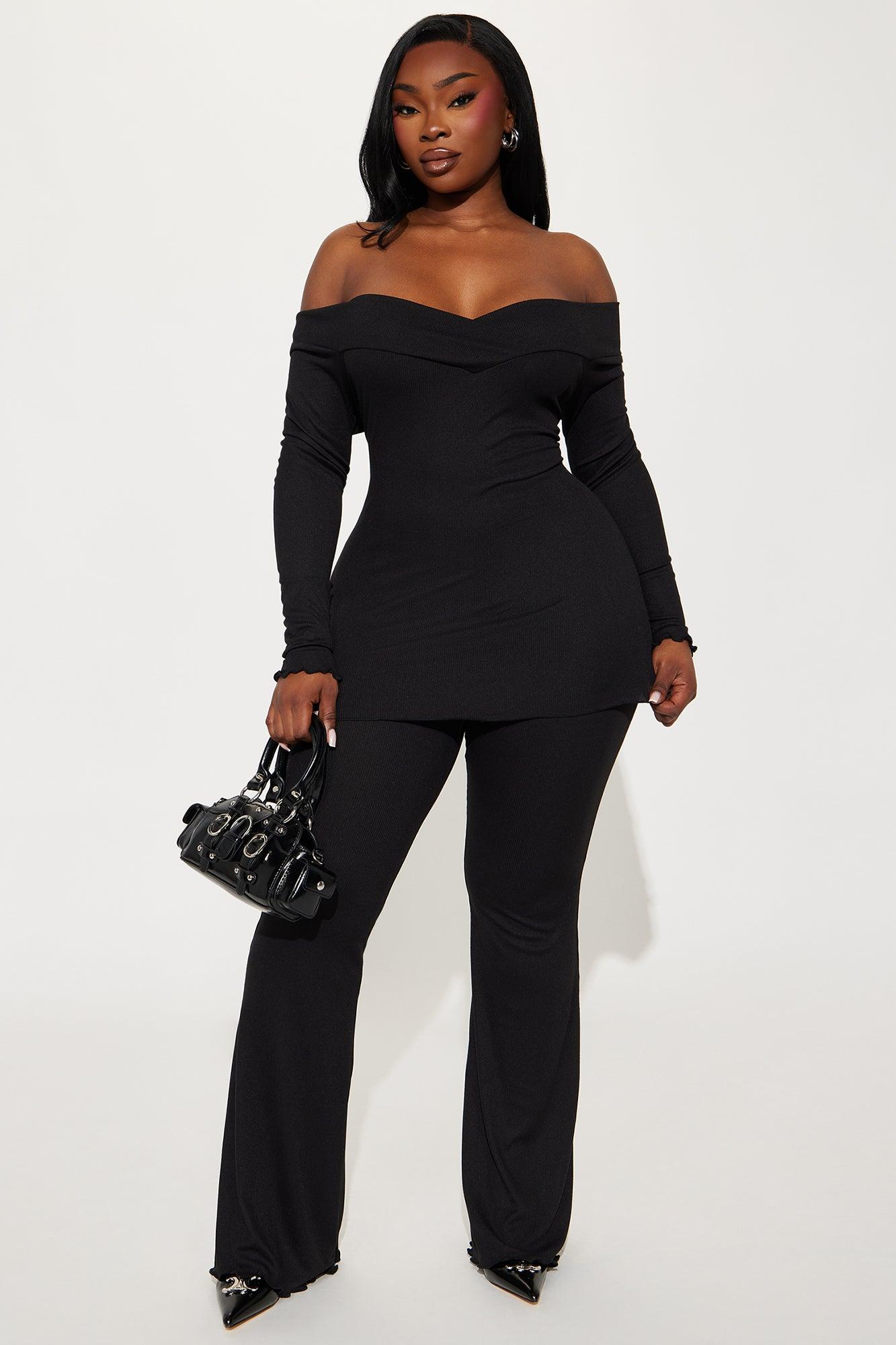 Stassi Off Shoulder Pant Set - Black Product Image
