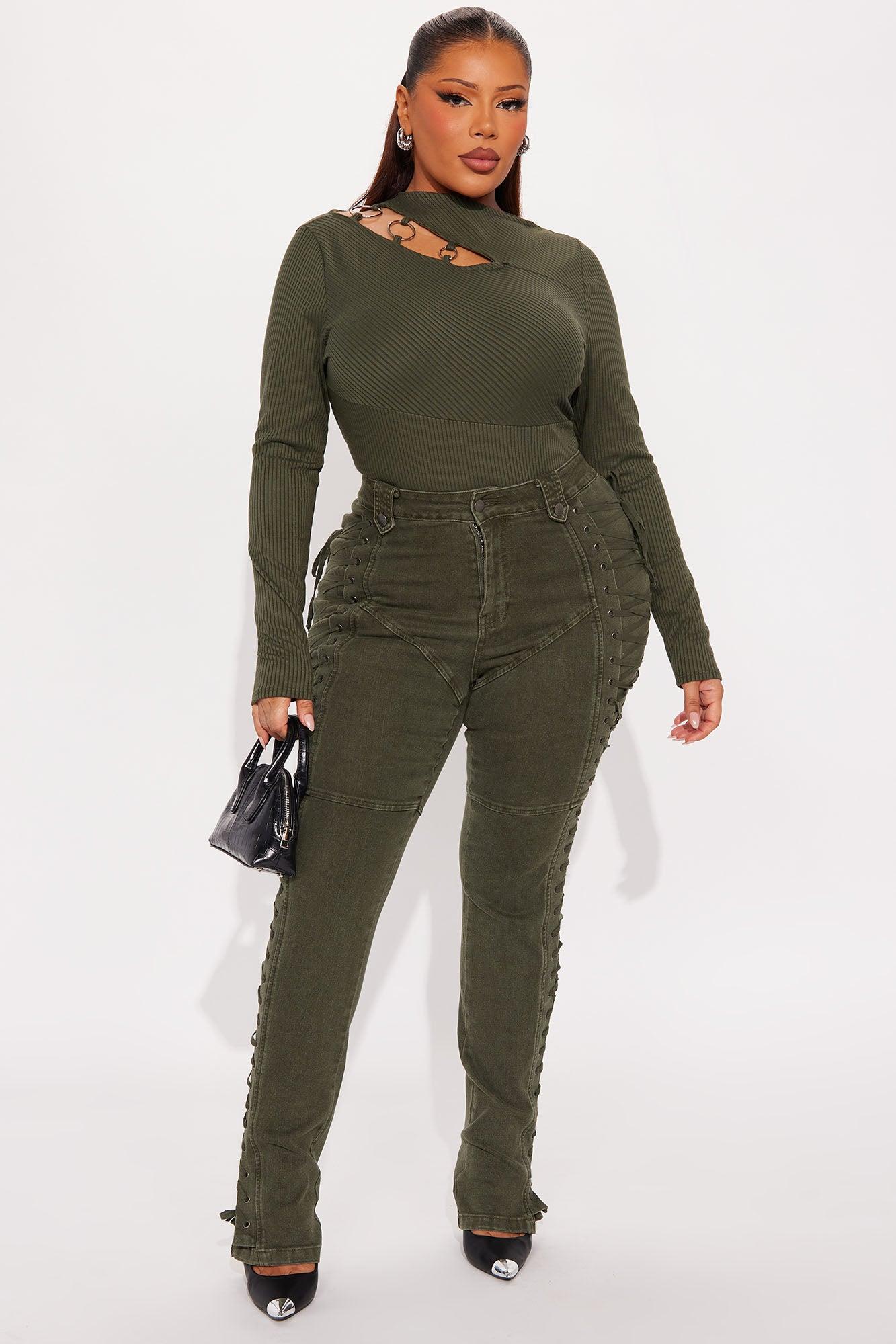 Chelsea Cut Out Ribbed Bodysuit - Olive Female Product Image