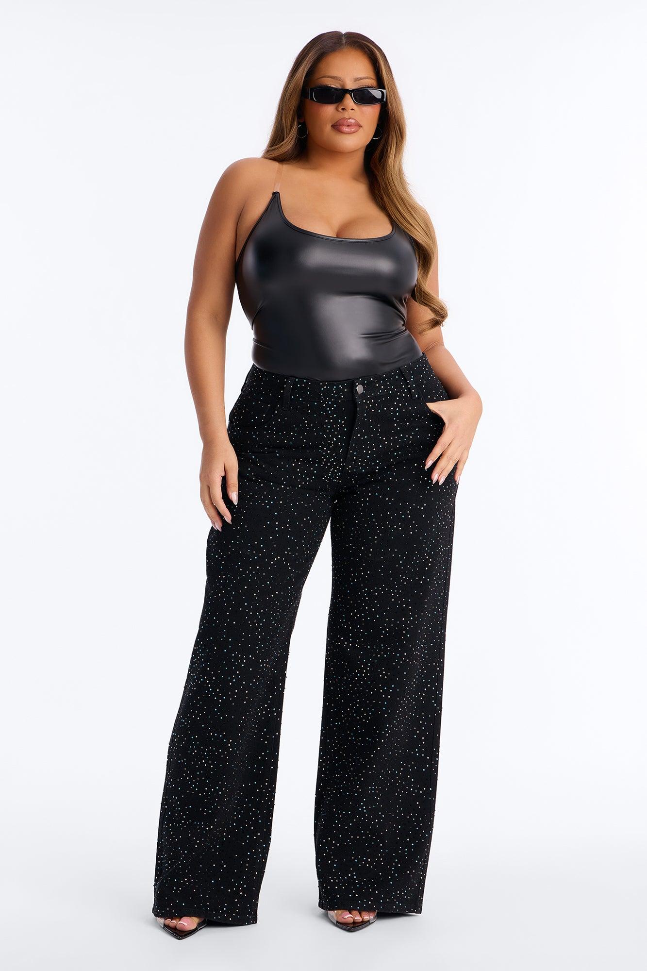 Gia Faux Leather Scoop Neck Invisible Strap Bodysuit - Black Female Product Image