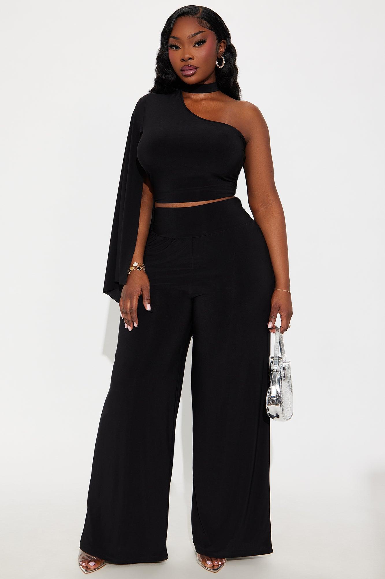 Mariah One Shoulder Pant Set - Black Female Product Image