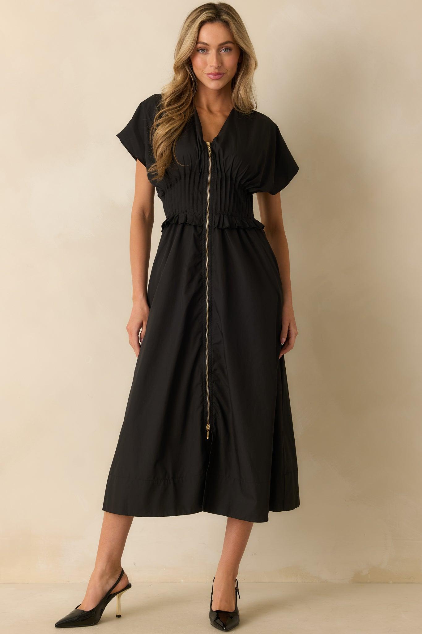 Let It Be Easy Black Smocked Waist Zip Maxi Dress Product Image